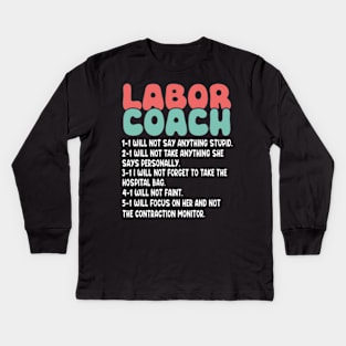 Labor Coach Expecting Dad Rules Papa Funny Baby Kids Long Sleeve T-Shirt